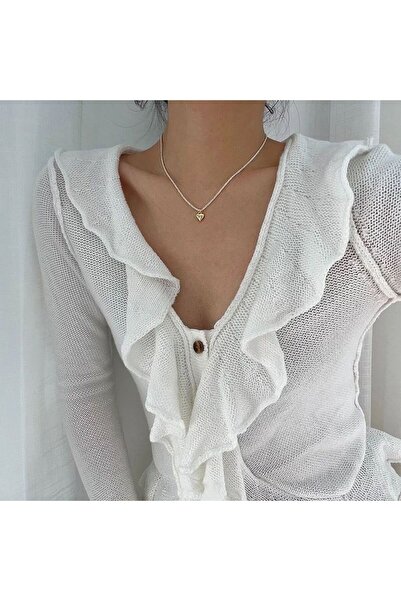 B.BOXED Kalp detaylı gümüş zincirli kolye