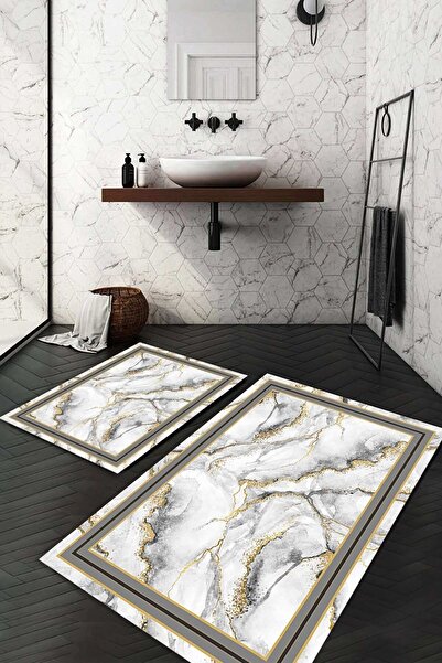 Napoli Home Ψηφιακό με τύπωμα Αντιολισθητικό Σετ Τουαλέτας 2-τεμαχίων Πλενόμενο Χαλάκι Μπάνιου Ndkz-ht-851