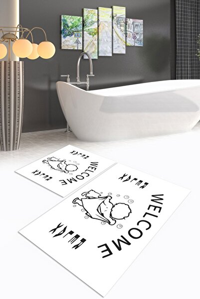 Napoli Home Set de toaletă digital cu imprimeu anti-alunecare, lavabil, Welco...