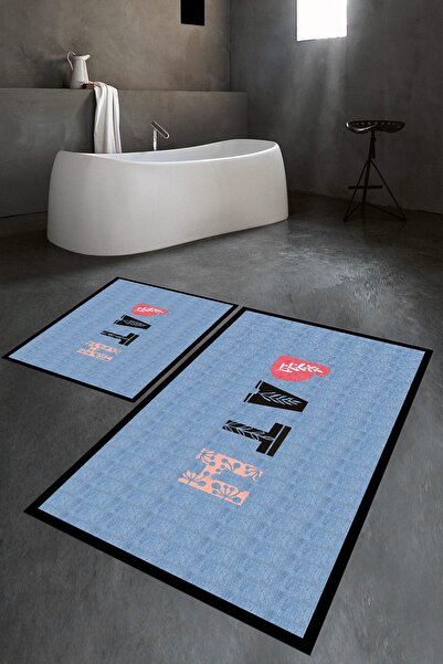 Napoli Home Set de baie digital cu imprimeu anti-alunecare, lavabil, set de b...