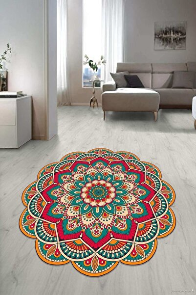 Napoli Home Dijital Baskılı Kaymaz Taban Yıkanabilir Yuvarlak Lazer Kesim Sal...