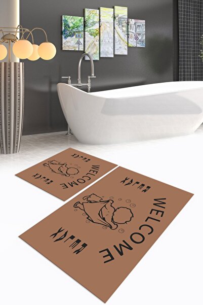 Napoli Home Set de toaletă digital cu imprimeu anti-alunecare, lavabil, Welco...