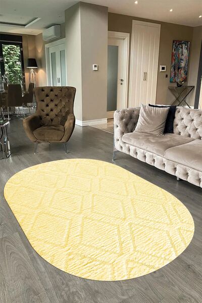 Napoli Home Dijital Baskılı Kaymaz Taban Yıkanabilir Sade Bohem Oval Yolluk M...