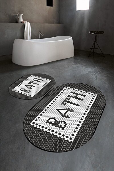 Napoli Home Set de baie oval digital cu imprimeu anti-alunecare, lavabil, set...