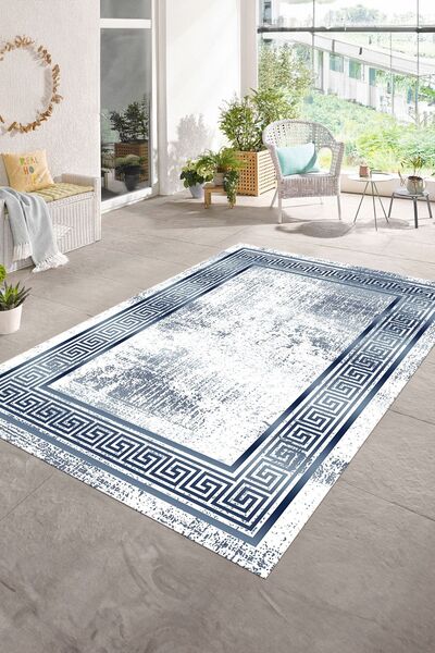 Napoli Home Dijital Baskılı Kaymaz Yıkanabilir Çerçeveli Yolluk Mutfak Salon Halısı, N-ÇERÇEVELİ-13-MAVİ,