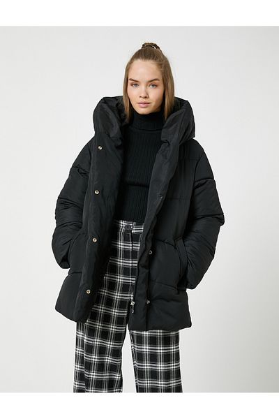 Koton Puffer Jacket Stand límeček kapsa Detailní zapínání na patentky