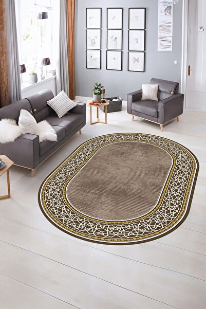 Kilimteks Dijital Kaymaz Taban Yıkanabilir Çerçeveli Oval Yolluk Mutfak Salon...