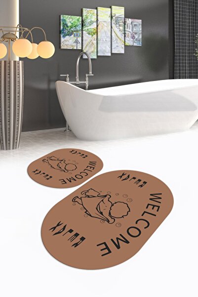 Napoli Home Set de toaletă digital cu imprimeu anti-alunecare, lavabil, oval,...