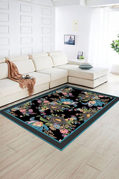 Napoli Home Dijital Baskılı Kaymaz Yıkanabilir Modern Desen Yolluk Mutfak Salon Halısı, N-MODERN-16-MAVİ,