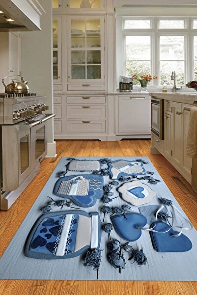 Kilimteks 3D Dijital Baskılı Kaymaz Taban Yıkanabilir Renkli Modern Mutfak Ha...