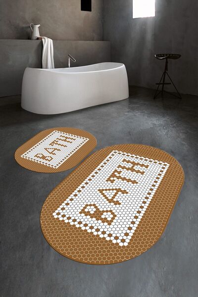 Napoli Home Set de baie oval digital cu imprimeu anti-alunecare, lavabil, set...