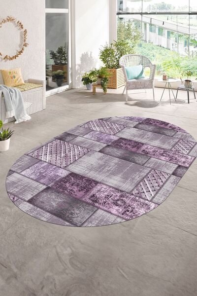 Alkilim Dijital Kaymaz Yıkanabilir Patchwork Oval Yolluk Mutfak Salon Halısı,...