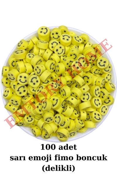 Emtory Home 100 قطعة من خرزات الرموز التعبيرية الصفراء - فيمو 10 ملم - خرز ابتسامة - خرز سوار - إكسسوار سوار الحظ