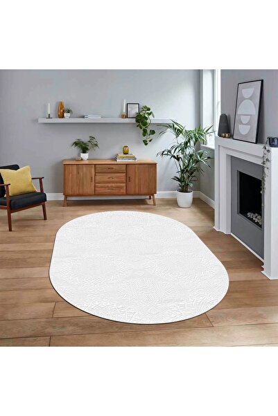 Viyana Home Dijital Baskılı Kaymaz Yıkanabilir Sade Desen Oval Yolluk Mutfak ...