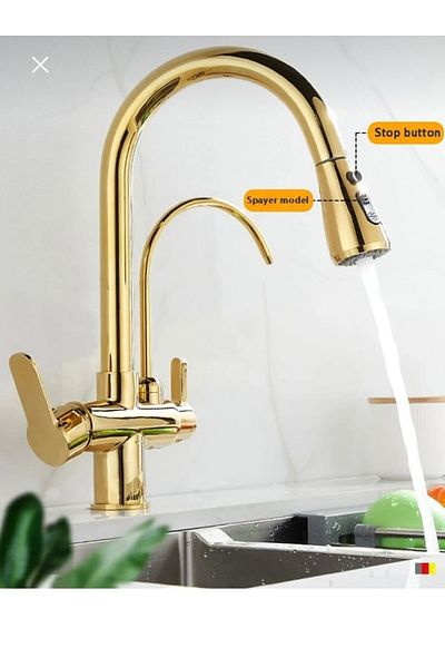 İSAOĞLU YAPI Gold Spiral Kitchen Faucet - Spiral Purifier Sink Luminaire