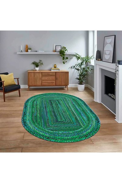 Viyana Home Dijital Baskılı Kaymaz Yıkanabilir Oval Jüt-Hasır Desen Mutfak Sa...