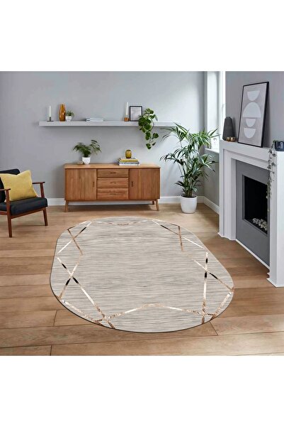 Viyana Home Dijital Baskılı Kaymaz Taban Yıkanabilir Oval Modern Yolluk Salon...