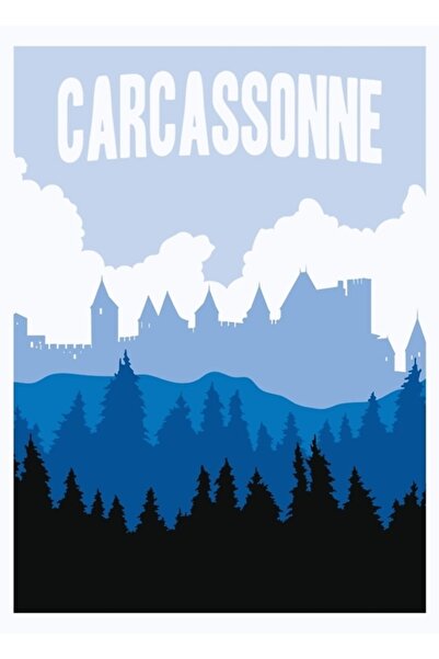 Jeronkarji Carcassonne Masa Oyunu- Minimalist Seyahat Poster Tarzı - Oyun San...