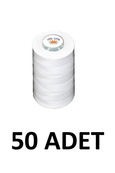 Tuana İplik 5000 Meters White Polyester Sewing Thread - 50 Pieces, Size 120