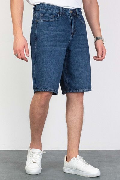 HLT JEANS Bărbați, albastru închis, largi, îmbrăcat relaxat, blugi 100% bumbac, blugi largi, blugi, pantaloni scurți ARTHUR-BLUE