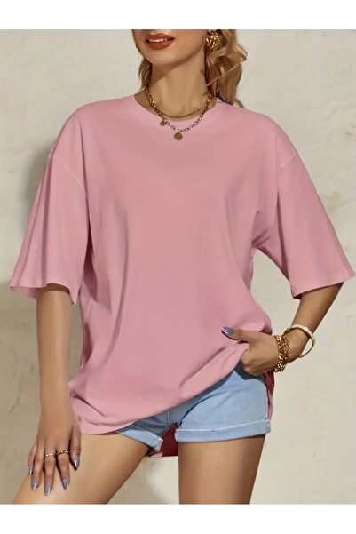 WOODROFFE Tricou de damă oversize cu guler rotund - necu imprimeu