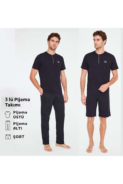 Mod Collection - Men's Navy Blue 3-Piece Pajama Set