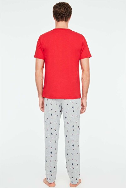 U.S. Polo Assn. Men's Cotton Red Placket Pajama Set