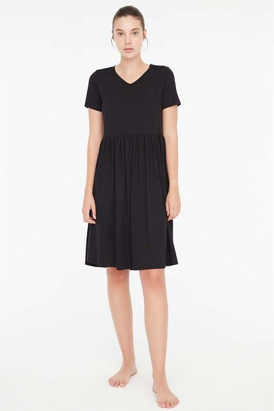 Mod Collection Rochie neagră cu mânecă scurtă, cu decolteu în V, pentru femei 3c8t8n3