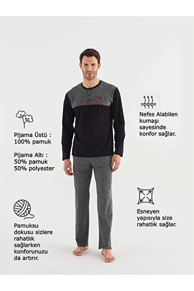 Mod Collection Erkek Siyah Patlı Pijama Takım