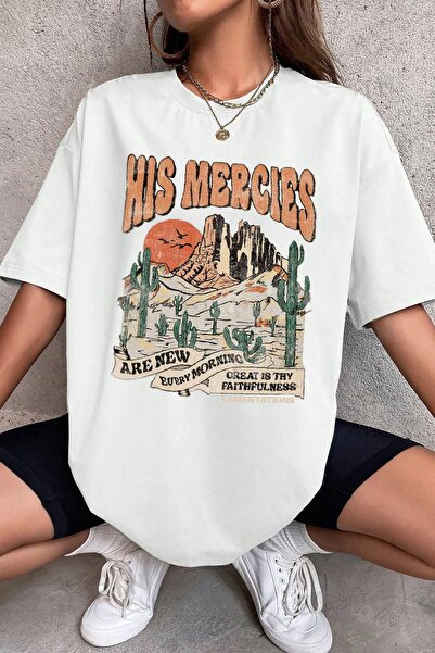 trendypassion Tricou oversize cu imprimeu His Mercies unisex