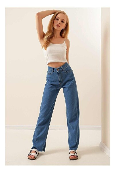 SHEVEGA S.t.a.r. Μπλε τζιν Boyfriend με φαρδύ τζιν με σκίσιμο πόδι