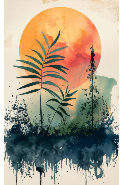 Akıllı Kağıt Statik Tutunma Özellikli Çiçek Yaprak Desen Tablo Poster  35 x 50cm 3'lü Model 3