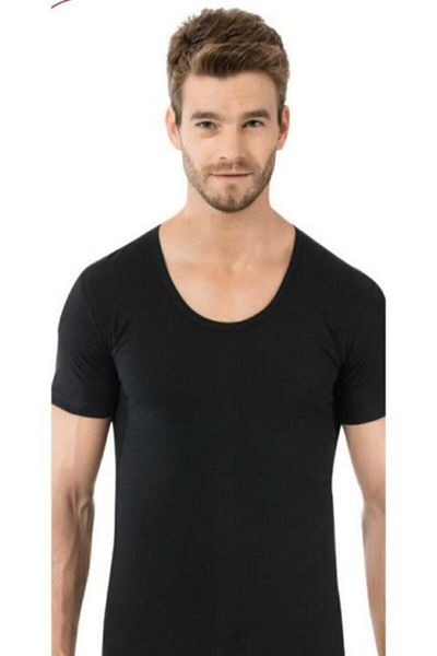 Öztaş 3 Pieces Men's Half Sleeve Open Crew Neck Single Jersey Undershirt