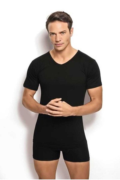 tubgen Men's Black Cotton V-Neck Jiber Tank Top Set of 3 - 112