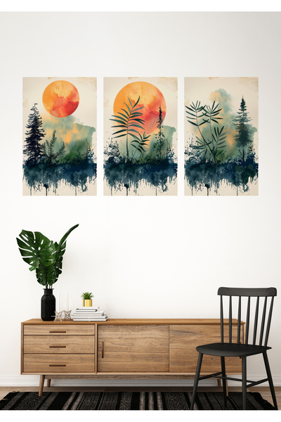 Akıllı Kağıt Statik Tutunma Özellikli Çiçek Yaprak Desen Tablo Poster  35 x 50cm 3'lü Model 3