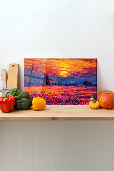 Rosyvien لوح تقطيع زجاجي رسمي من Sunset - مع أقدام من السيليكون، وقطع العرض، ودرج مقسى