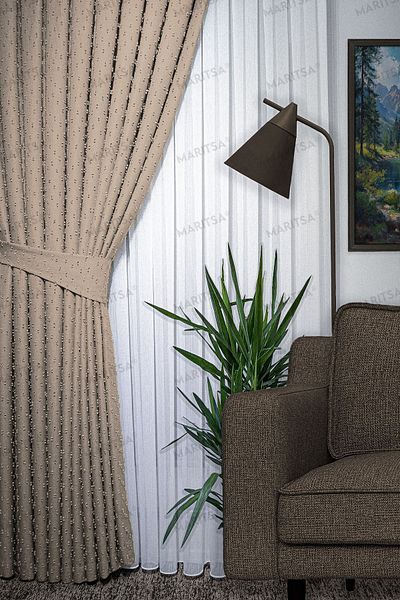 MARİTSA Linen Series Grammated Background Curtain - Pompom Pattern, Wicker Close Pleat, Single Wing Curtain (1x3)