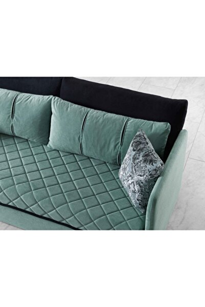 Meşe Home Siesta Fonksiyonel Kanepe Koltuk Metal Bazalı Yataklı Süngerli Su Yeşili Plastik Ayaklı