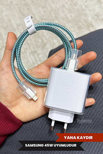 WANNA PROTECT Samsung 45W (EP-TA845) Uyumlu Şeffaf Şarj Başlığı Koruma Kablo ...