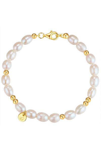 Glanzstücke München Perlenarmband Armband Sterling Silber gelbgold Süßwasser-Zuchtperle weiß