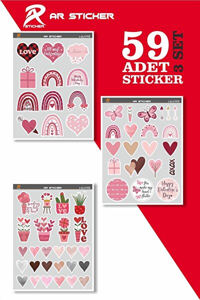 AR Sticker - 59 Adet - Sevgililer Günü Laptop Notebook Ajanda Tablet Sticker ...