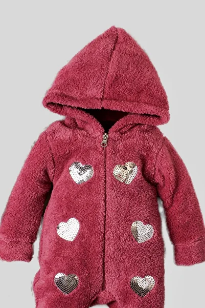 Kidex’s Baby Winter Sweet Plush Heart Welsoft Jumpsuit Hooded Baby Jumpsuit