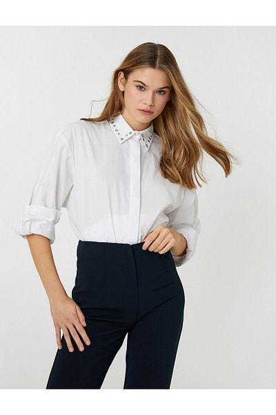 Koton Oversize Shirt Collar with Stud Detail