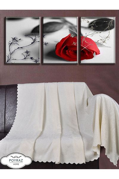 POYRAZ Shiny Patterned Chenille Ecru Double Sided Sofa Sofa Bed Cover wrap
