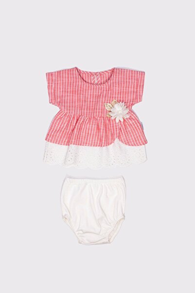 Chicsy Baby Kız bebek yazlık elbise çizgili çiçek derayşı 2’li takım