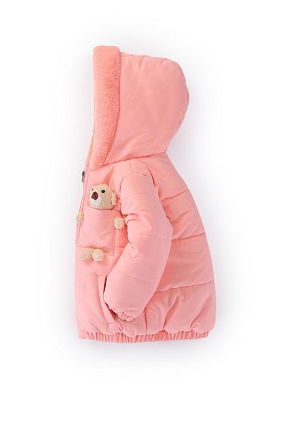 PODİUM GİYİM Trend Cute Baby Teddy Bear Fur Soft Fabric Pocket Gilded Hooded Winter Coat-Coat