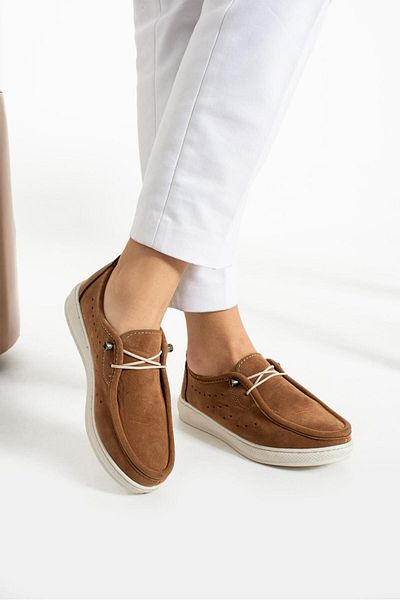 HKM shoes New Season Women's Daily Lightweight Seasonal Comfortable Full Orthopedic Lace-up Loafer Casual Suede Shoes