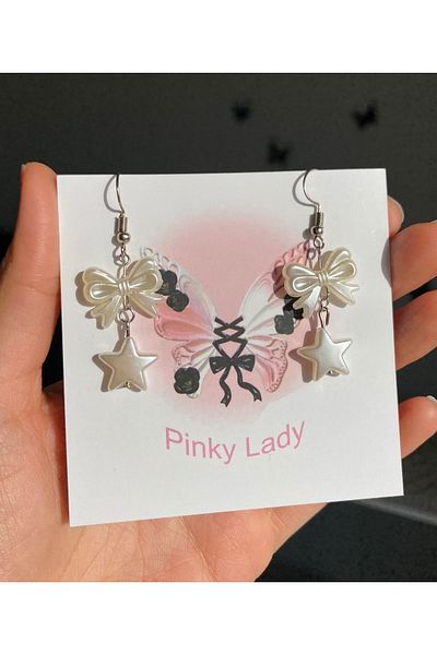 Pinky Lady Coquette aesthetic bow earrings with pearls