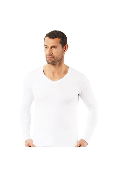 ÖZKAN V-Neck Lycra Men's Undershirt - Long Sleeve Undershirt 0274