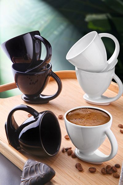 Erbaşlar Luxury Ceramic Black-White Coffee Cup Set for 6 People - Turkish Coffee Cup Set